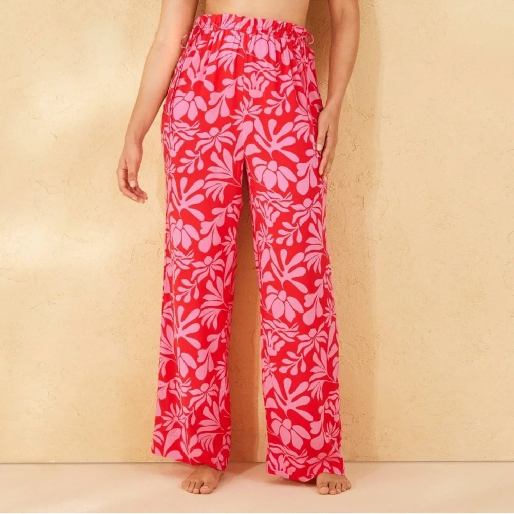 Shade and Shore Tropical Print Ruffle Waist‎ Cover up Pants XL